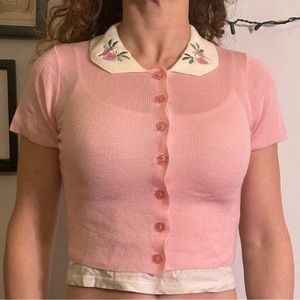 Adorable, pink collar, knitted button up sweater, Sugar Thrillz NWT